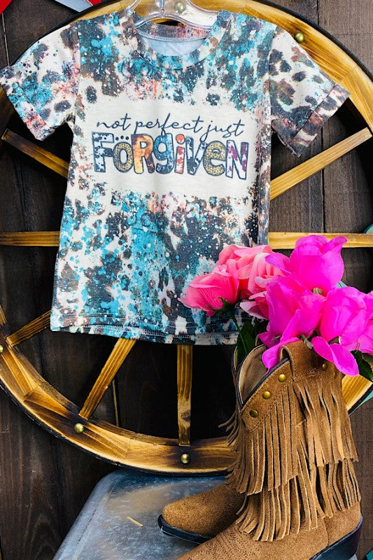 'Not Perfect Just Forgiven' Bleached Leopard Print Splatter Girls T-Shirt