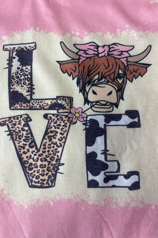 Baby/Girl's Pink LOVE Hyland Cow with Cow and Leopard Print T-shirt