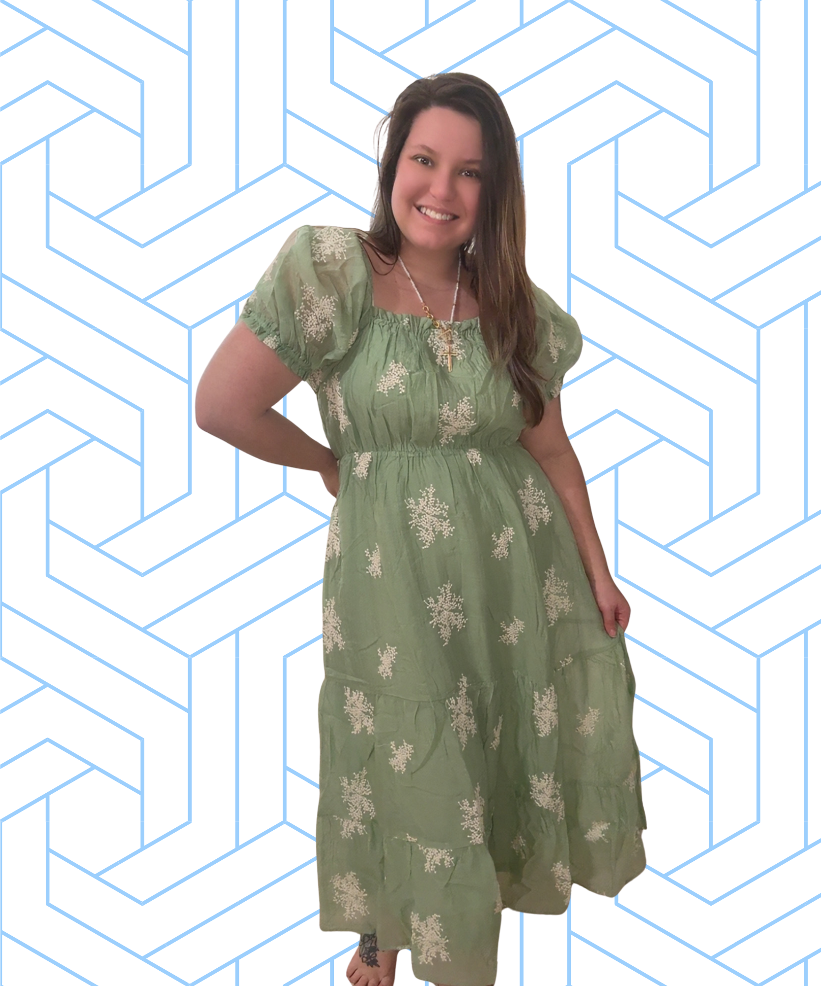 Sage Green Floral Maxi Dress L