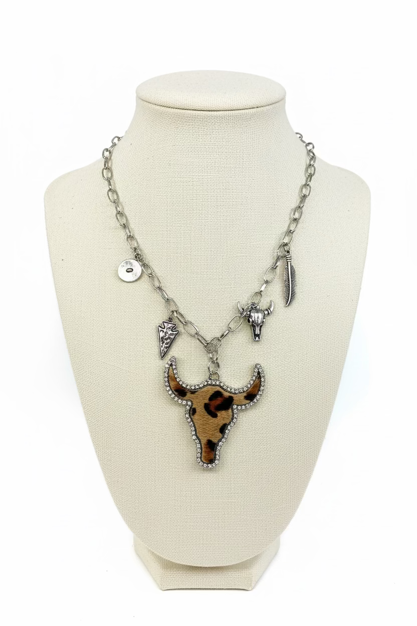 Western Charm Bull Head Jeweled Fashion Necklace