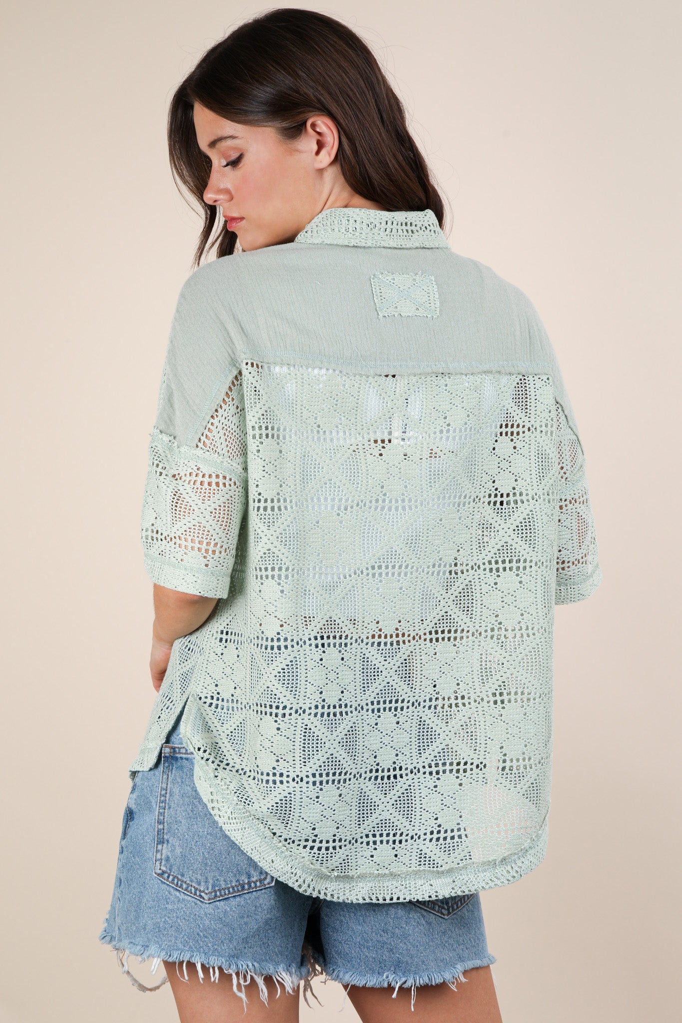 PREORDER: Crocheted Spring Button Up Collard Shirt - TruBlu Trends
