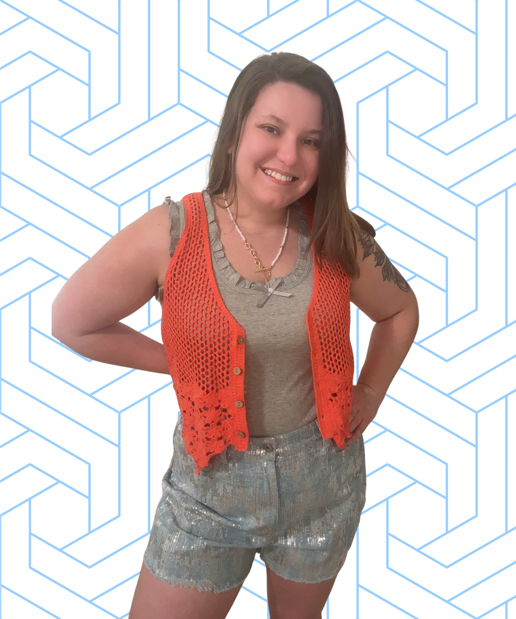 Floral Hem Sunset Crochet Knit Vest