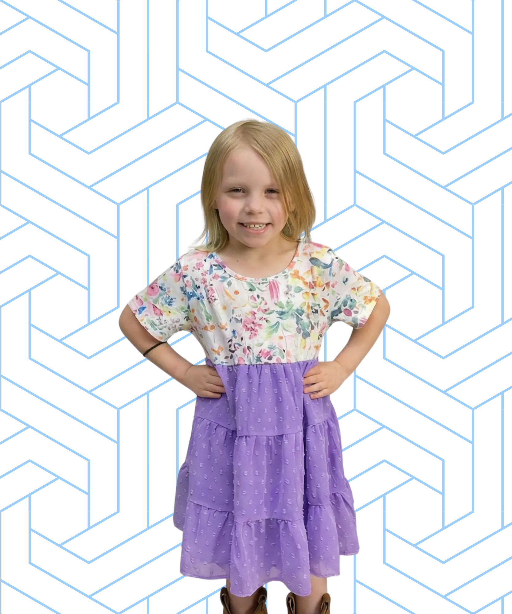 Spring Purple & Floral Print Sheer Layered Ruffle Girls Easter Dress