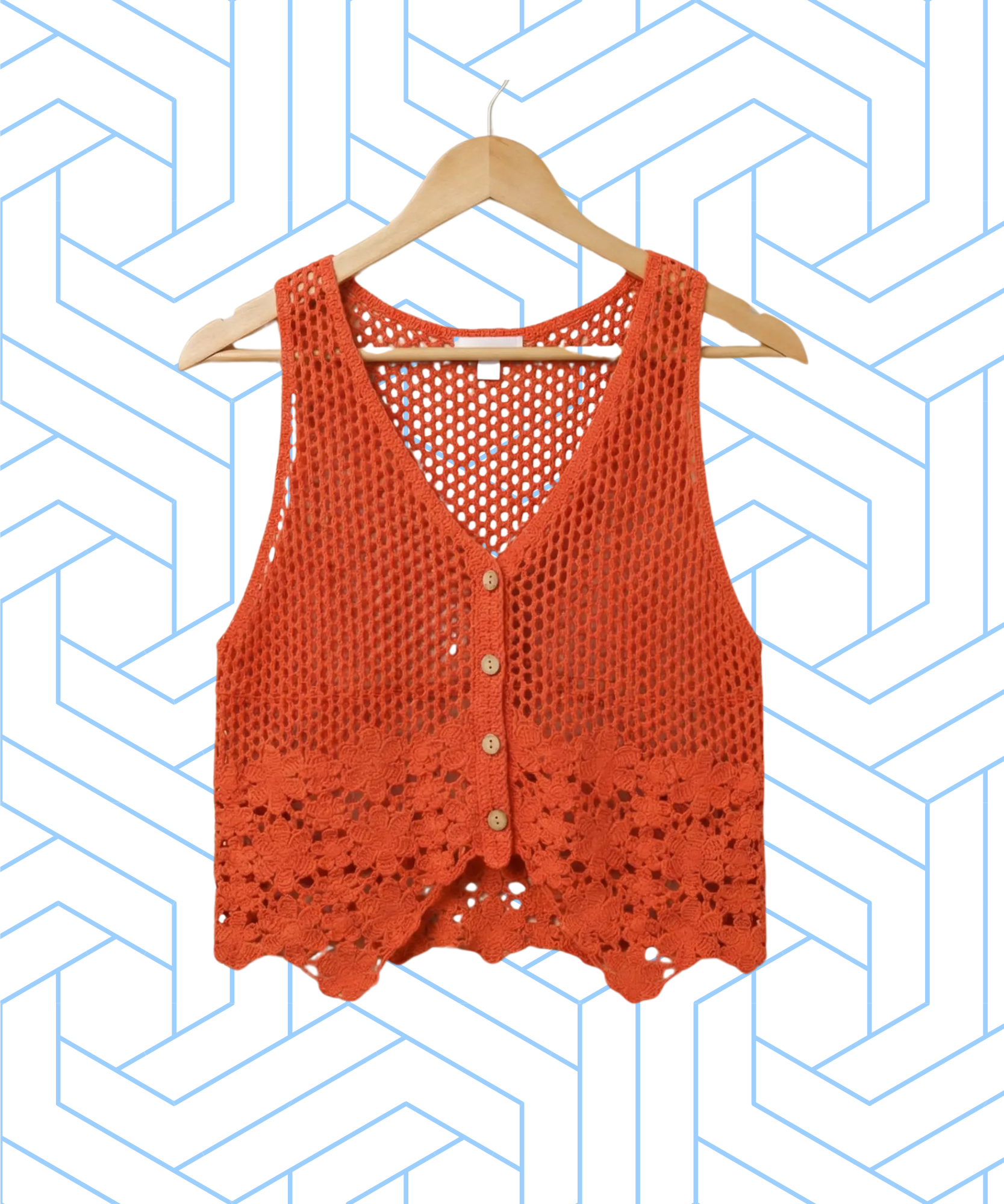 Floral Hem Sunset Crochet Knit Vest