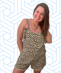 Leopard Print Jean Romper w/ Tie Straps