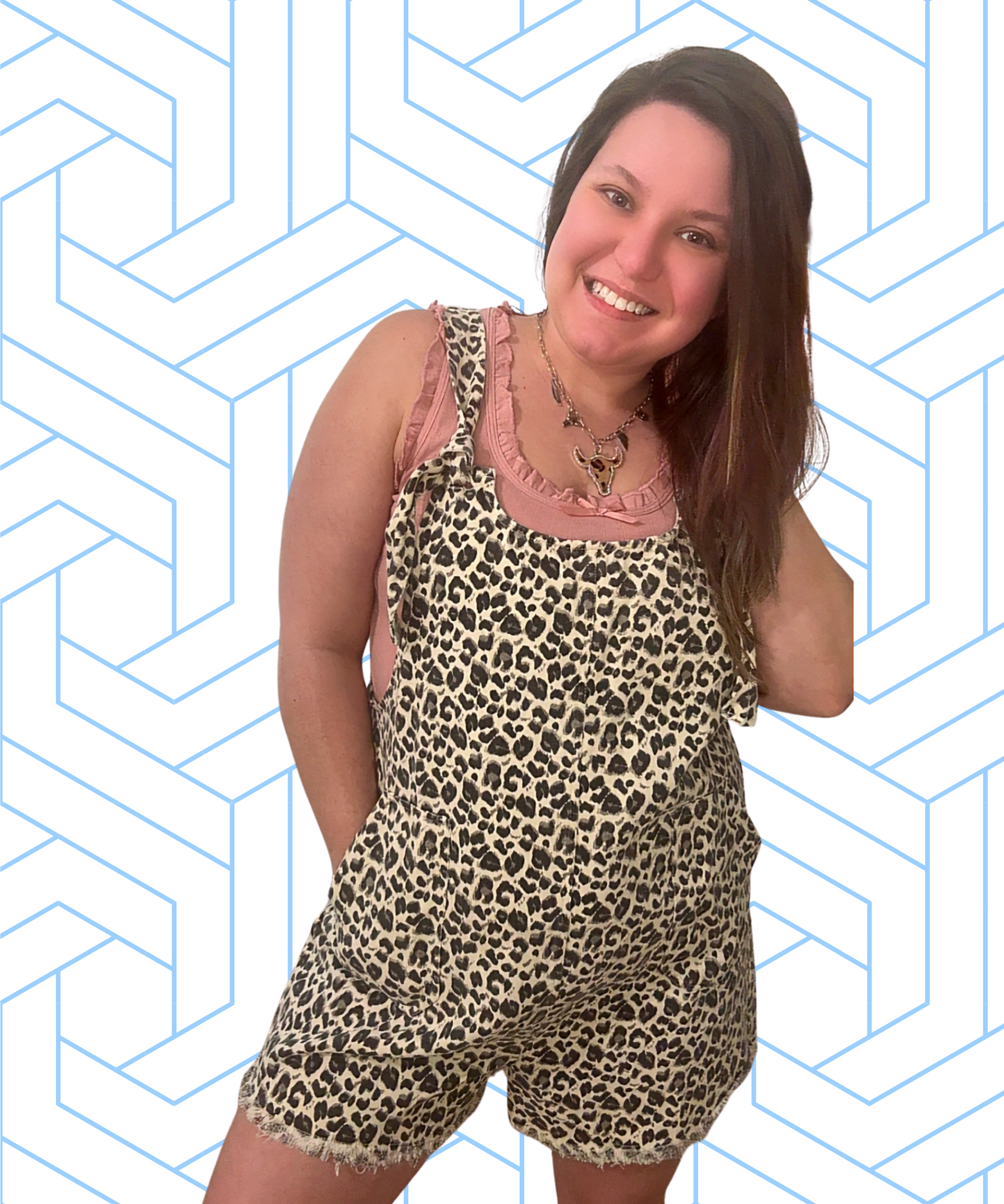 Leopard Print Jean Romper w/ Tie Straps