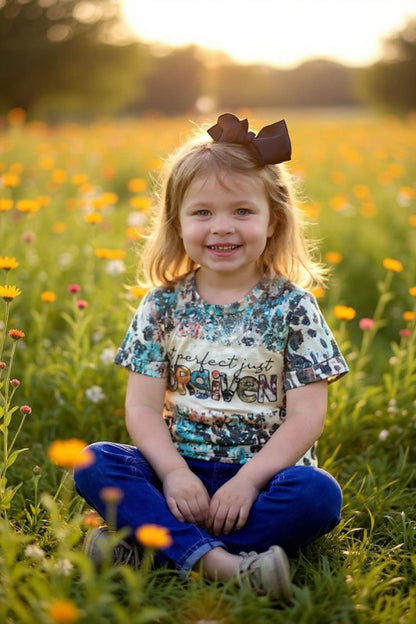 'Not Perfect Just Forgiven' Bleached Leopard Print Splatter Girls T-Shirt