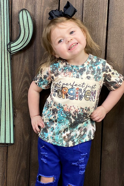 'Not Perfect Just Forgiven' Bleached Leopard Print Splatter Girls T-Shirt