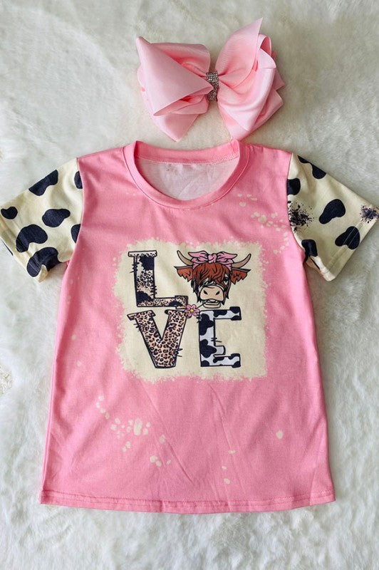 Baby/Girl's Pink LOVE Hyland Cow with Cow and Leopard Print T-shirt