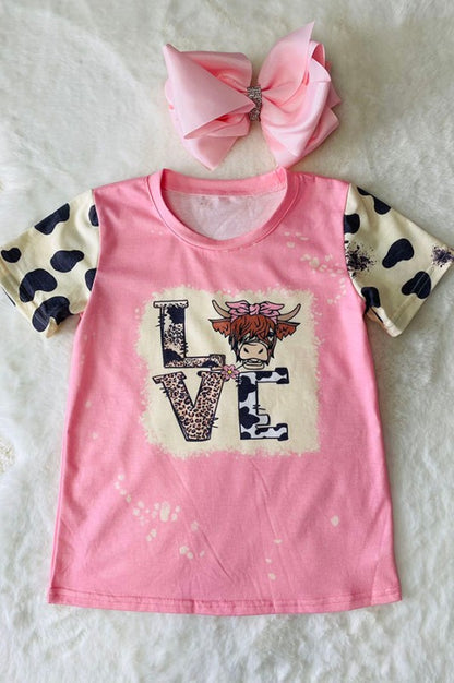 Baby/Girl's Pink LOVE Hyland Cow with Cow and Leopard Print T-shirt