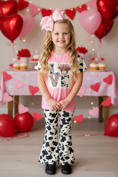 Baby/Girl's Pink LOVE Hyland Cow with Cow and Leopard Print T-shirt
