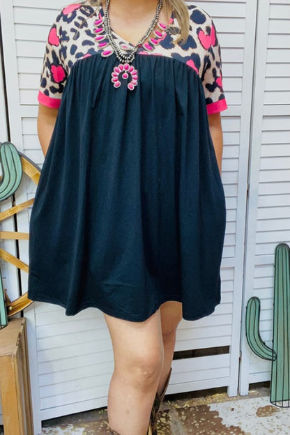 Hearts & Leopard Black Women Dress