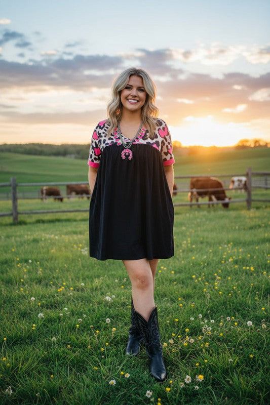 Hearts & Leopard Black Women Dress