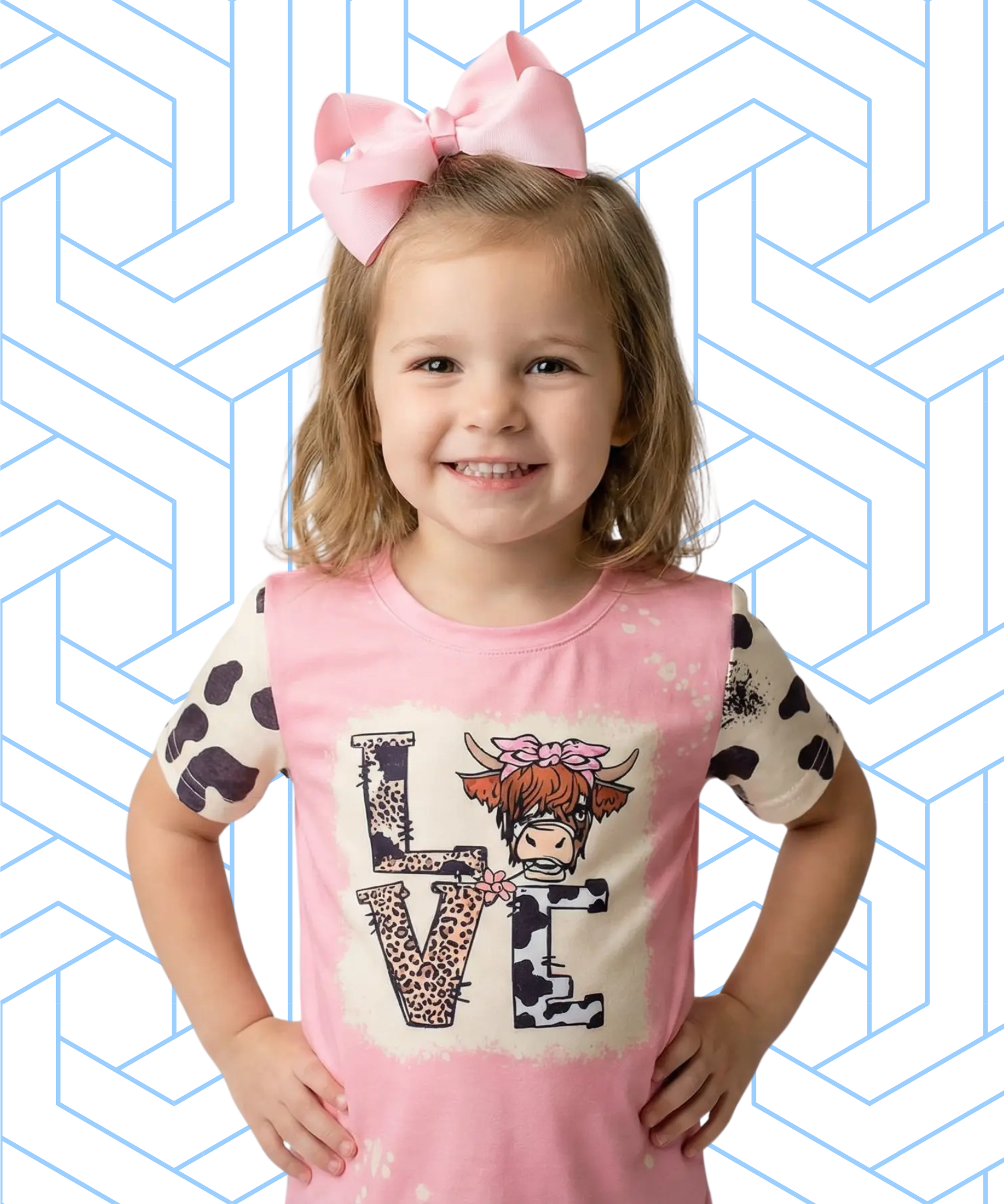 Baby/Girl's Pink LOVE Hyland Cow with Cow and Leopard Print T-shirt