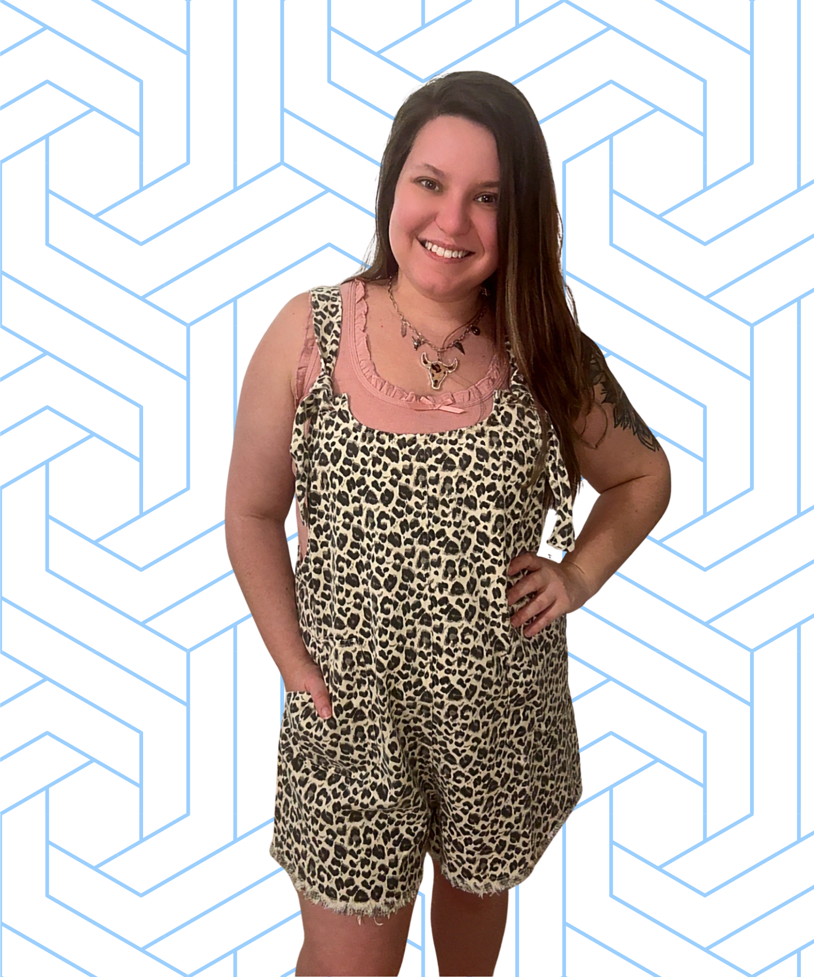 Leopard Print Jean Romper w/ Tie Straps