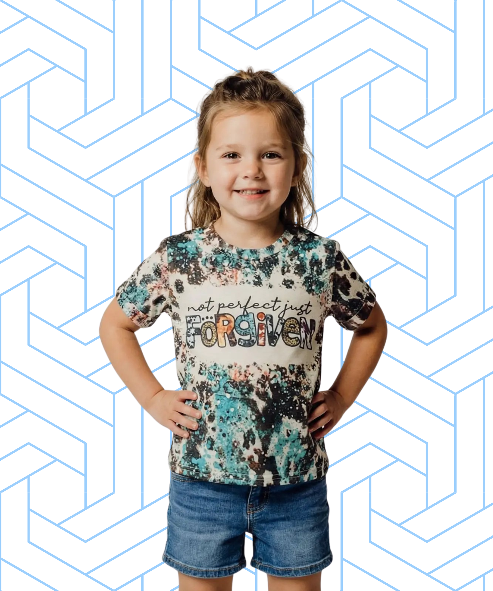'Not Perfect Just Forgiven' Bleached Leopard Print Splatter Girls T-Shirt