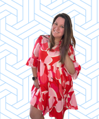 Pink Floral Printed 3/4 Sleeve Women's Dress