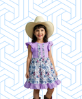 Spring Easter Light Purple Floral Ruffle Swirl Dress