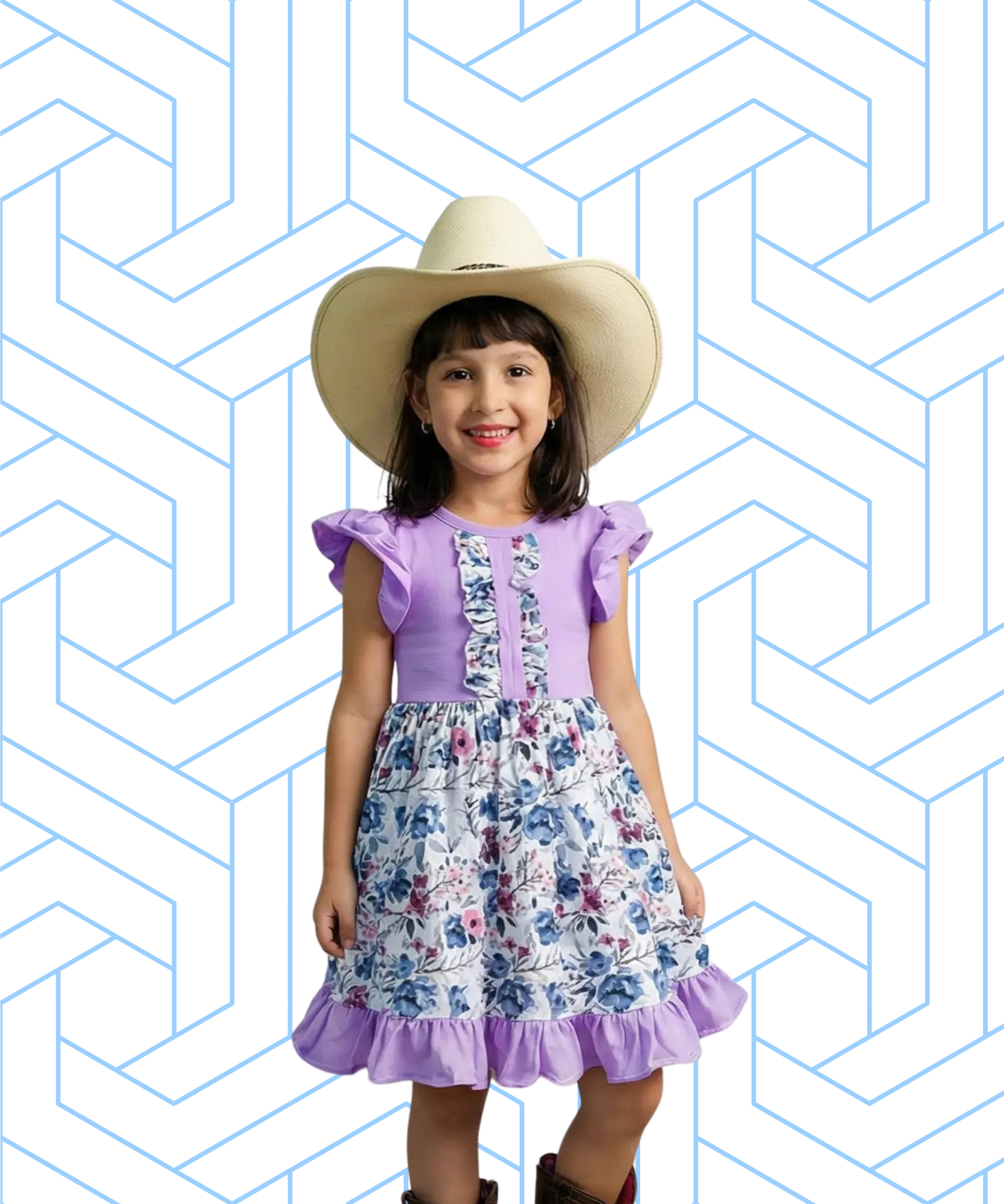 Spring Easter Light Purple Floral Ruffle Swirl Dress