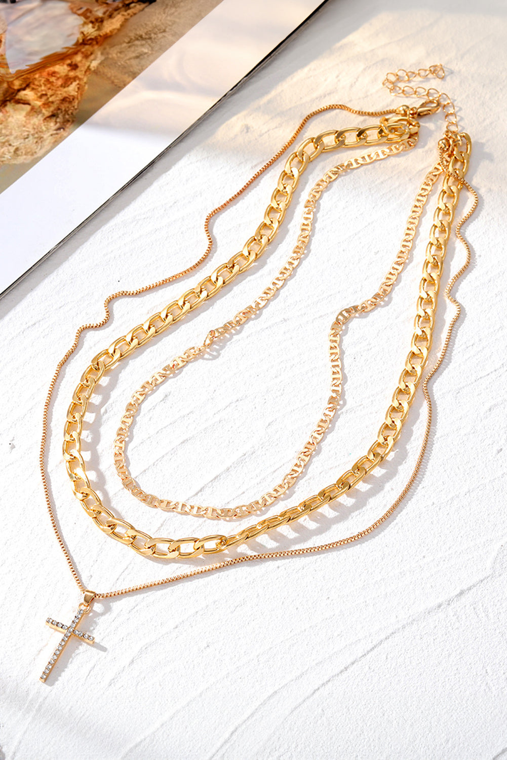 Cross Pendant Multi Layer Stacked Chains Necklace