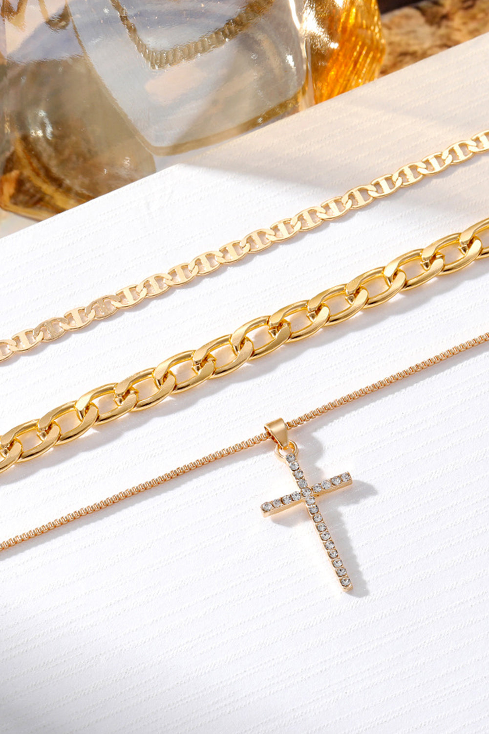 Cross Pendant Multi Layer Stacked Chains Necklace