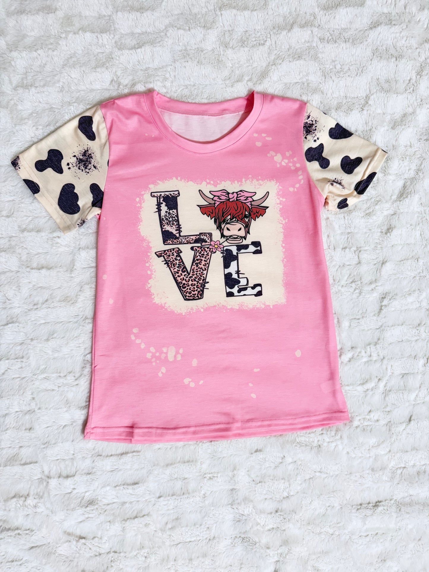 Baby/Girl's Pink LOVE Hyland Cow with Cow and Leopard Print T-shirt