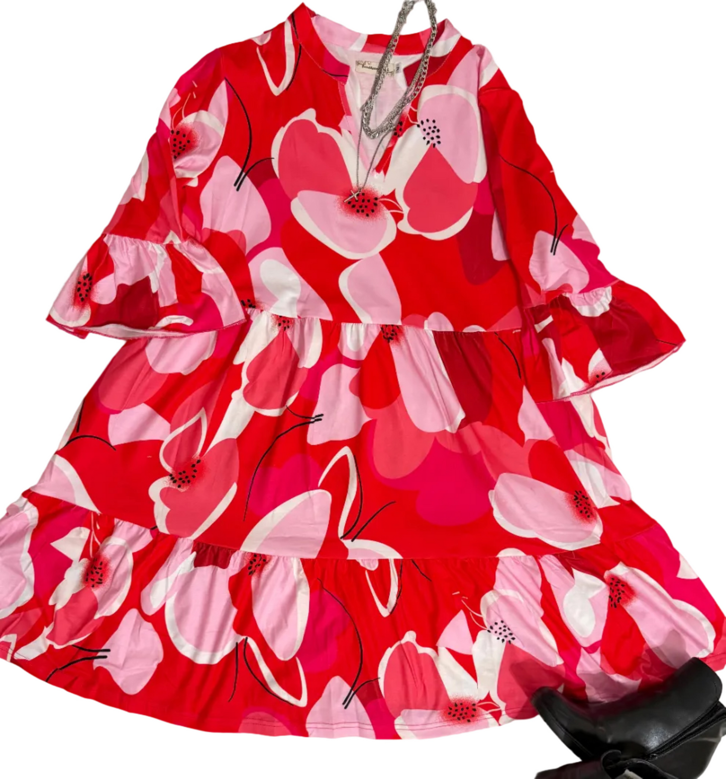 Pink Floral Printed 3/4 Sleeve Women's Dress - TruBlu Trends