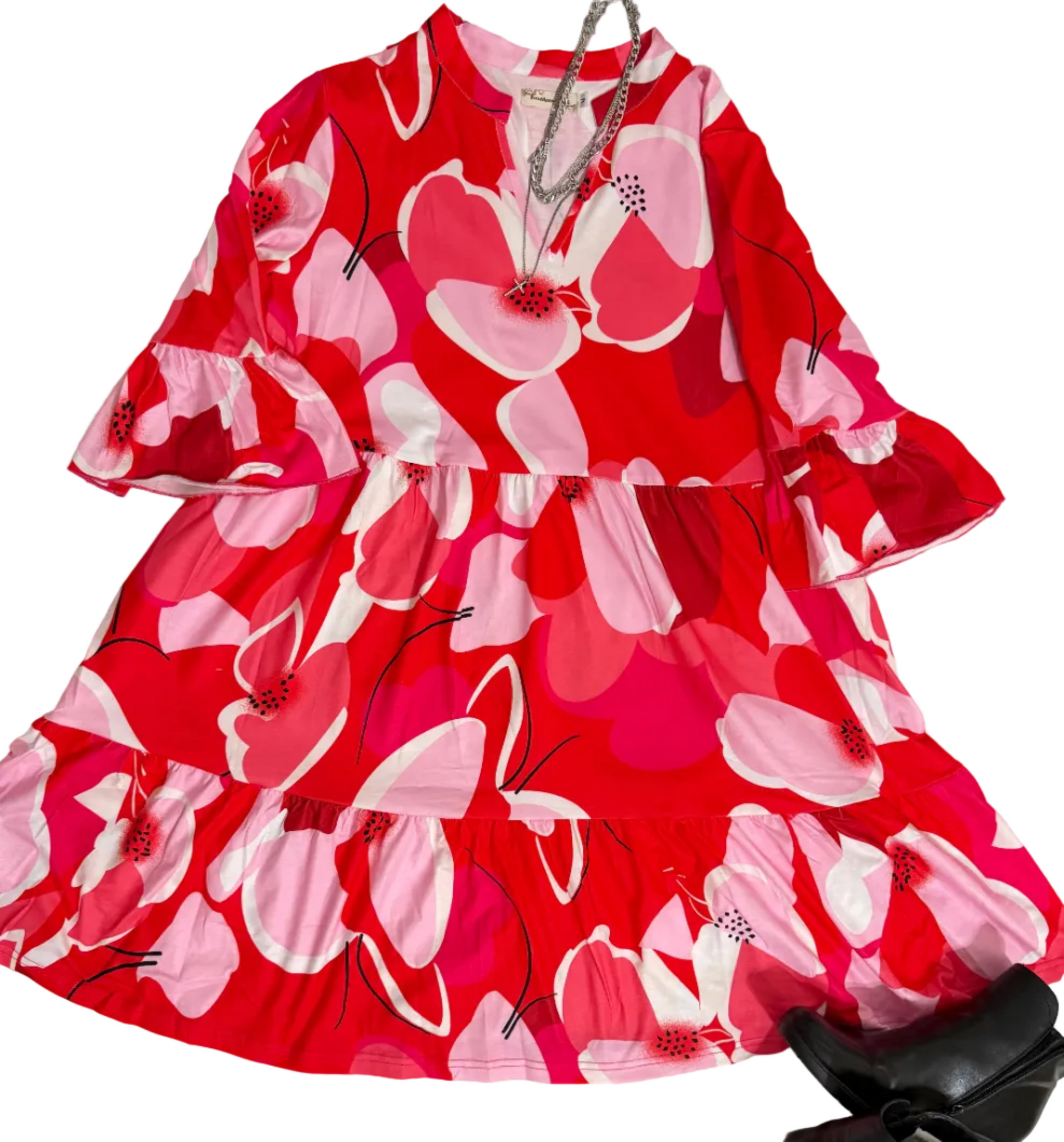 Pink Floral Printed 3/4 Sleeve Women's Dress - TruBlu Trends