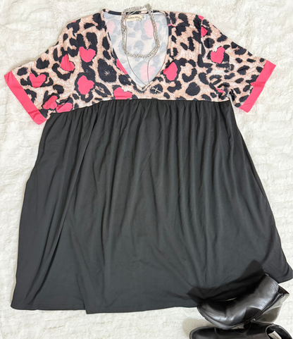 Hearts & Leopard Black Women Dress