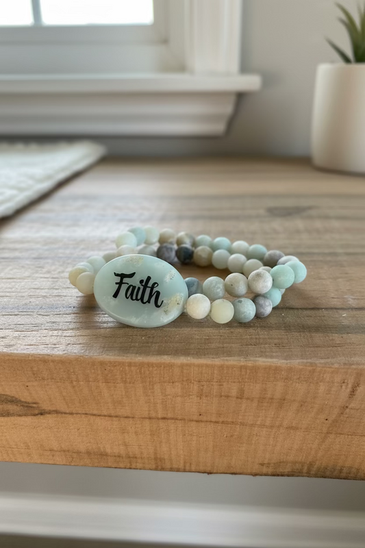 'Faith' Sage Stone Beaded Layered Bracelet