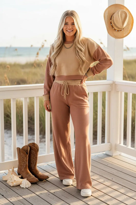 Khaki/Beige Color Block Pant Set