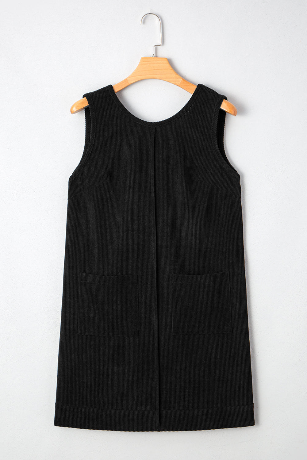 Corduroy Sleeveless Mini Dress With Patched Pockets