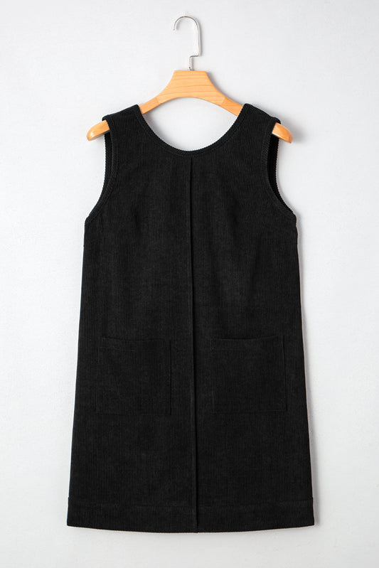 Corduroy Sleeveless Mini Dress With Patched Pockets