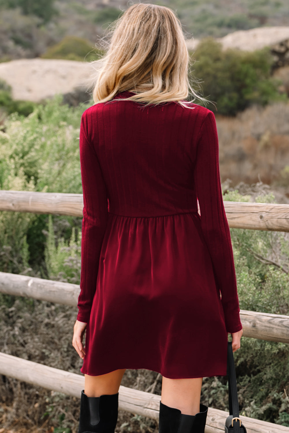 Red Dahlia Ribbed Knit Long Sleeve Mini Dress with Pockets