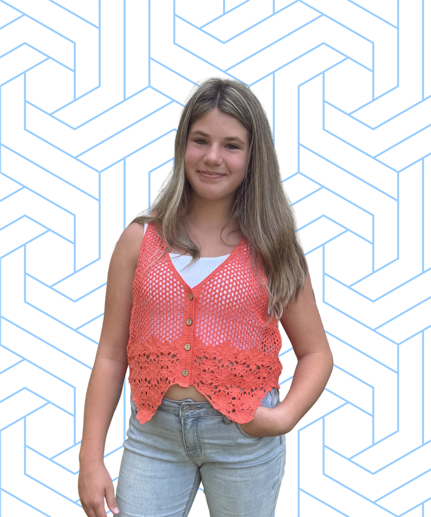 Floral Hem Sunset Crochet Knit Vest