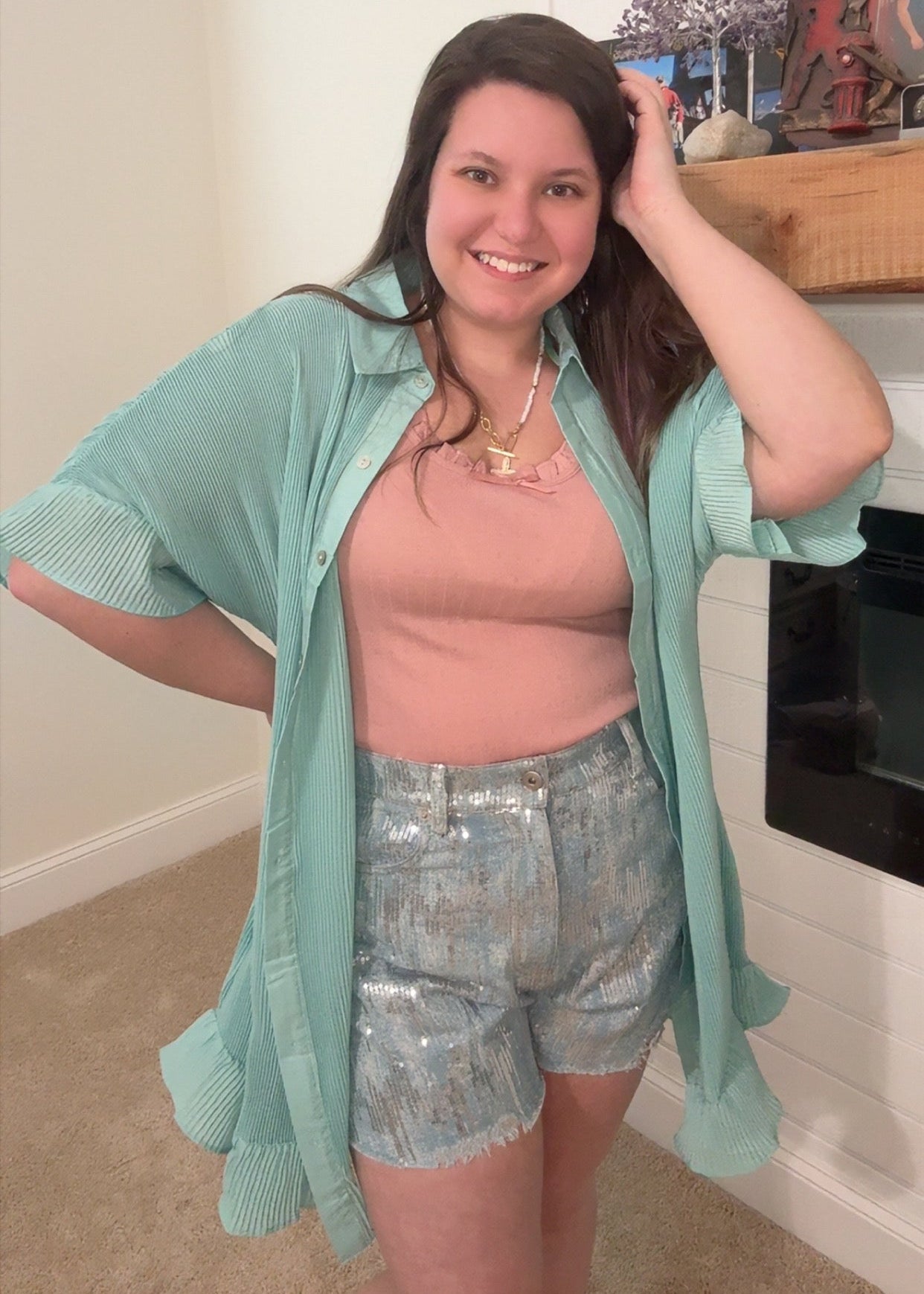 Aqua Blue Collared Ribbed Button Up Dress - TruBlu Trends