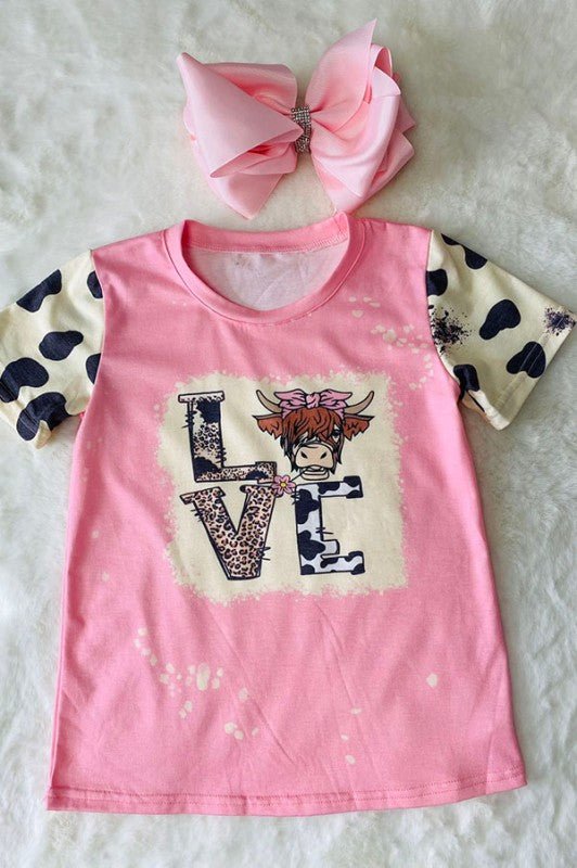 Baby/Girl's Pink LOVE Hyland Cow with Cow and Leopard Print T-shirt - TruBlu Trends