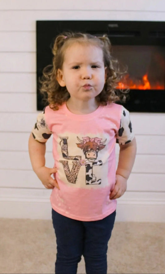 Baby/Girl's Pink LOVE Hyland Cow with Cow and Leopard Print T-shirt - TruBlu Trends