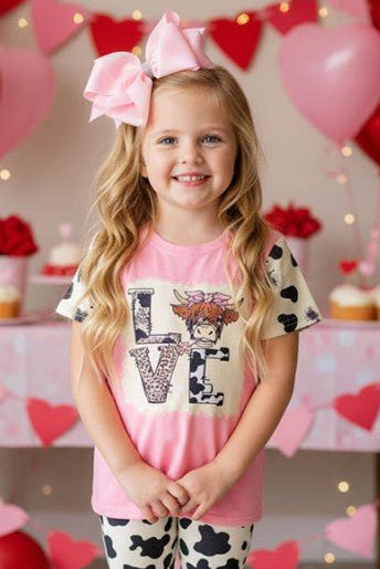 Baby/Girl's Pink LOVE Hyland Cow with Cow and Leopard Print T-shirt - TruBlu Trends