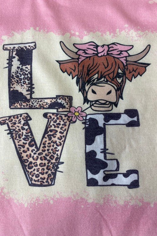 Baby/Girl's Pink LOVE Hyland Cow with Cow and Leopard Print T-shirt - TruBlu Trends