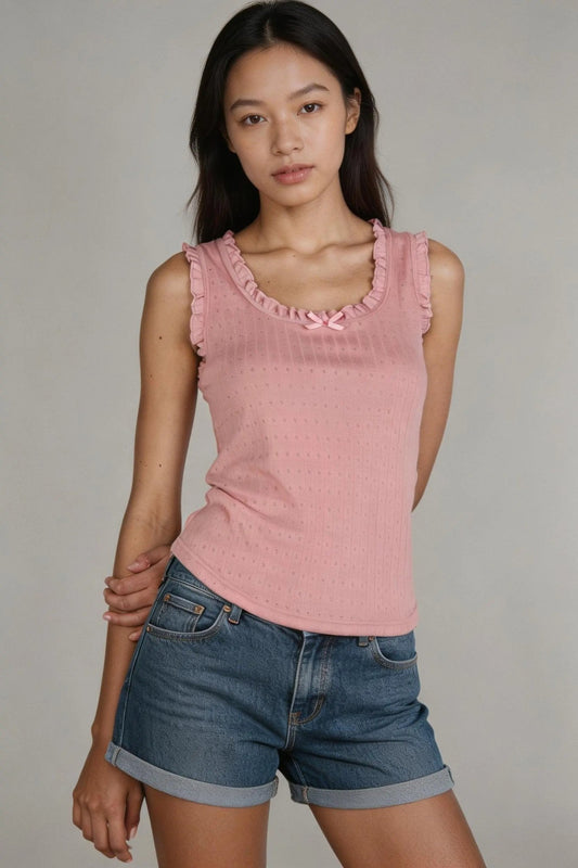 Basic Ruffle Trim Casual Tank - TruBlu Trends