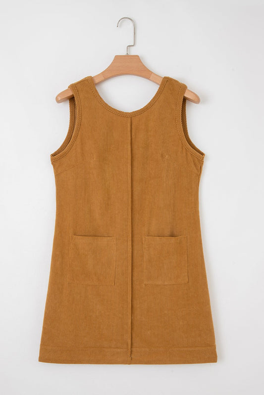 Corduroy Sleeveless Mini Dress With Patched Pockets - TruBlu Trends