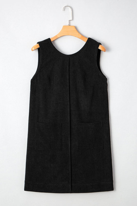Corduroy Sleeveless Mini Dress With Patched Pockets - TruBlu Trends