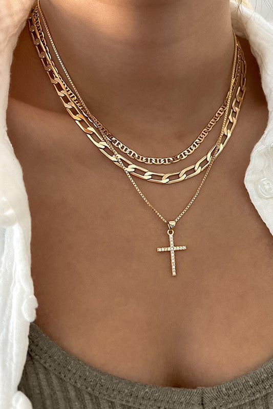 Cross Pendant Multi Layer Stacked Chains Necklace - TruBlu Trends