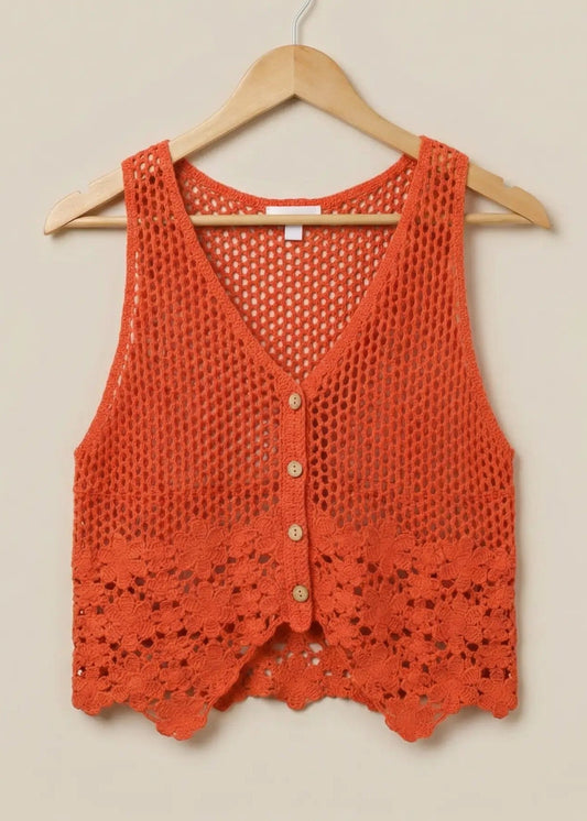 Floral Hem Sunset Crochet Knit Vest - TruBlu Trends