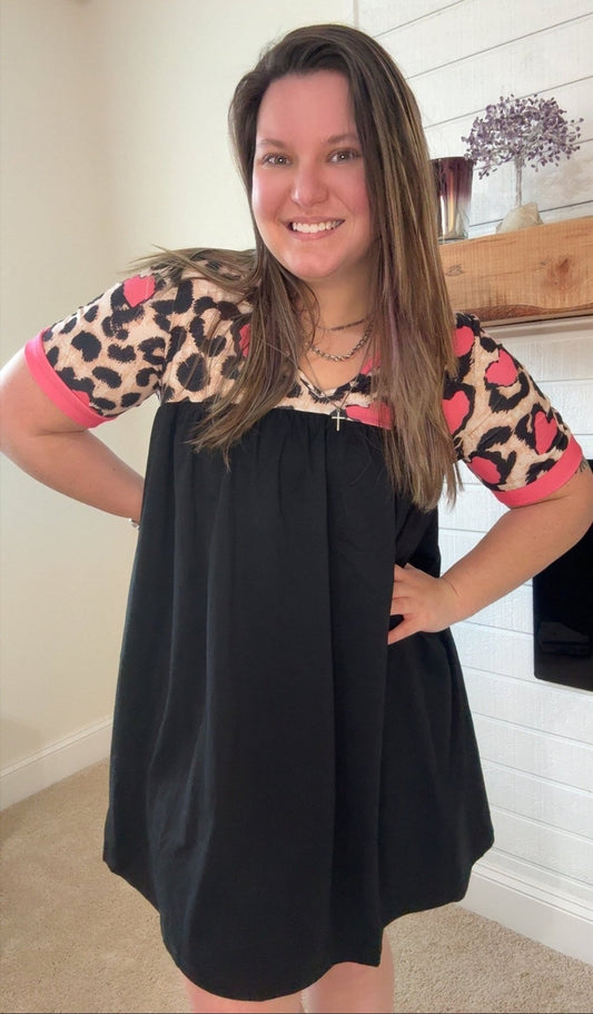 Hearts & Leopard Black Women Dress - TruBlu Trends