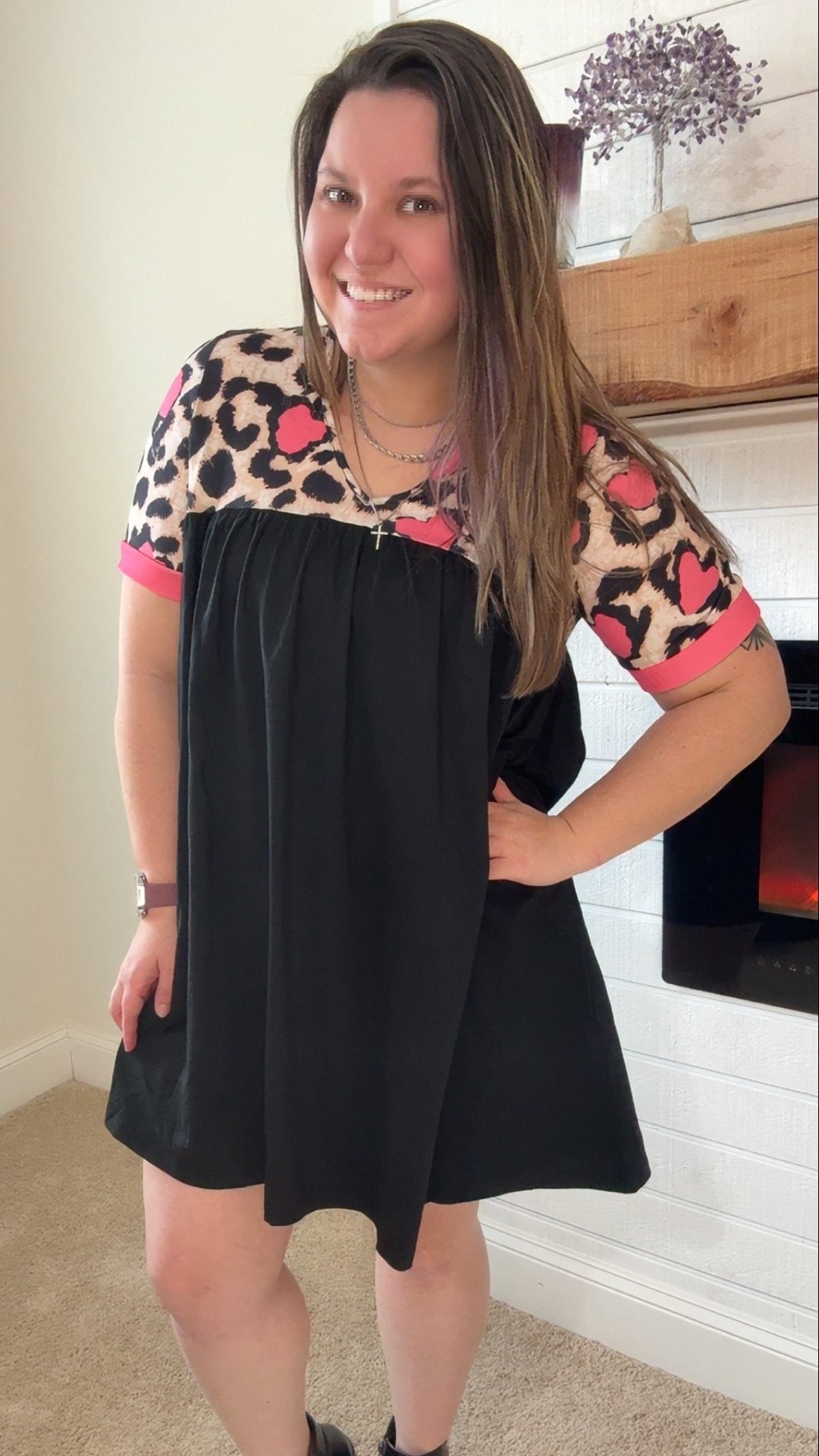 Hearts & Leopard Black Women Dress - TruBlu Trends