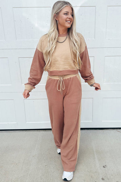 Khaki/Beige Color Block Pant Set - TruBlu Trends