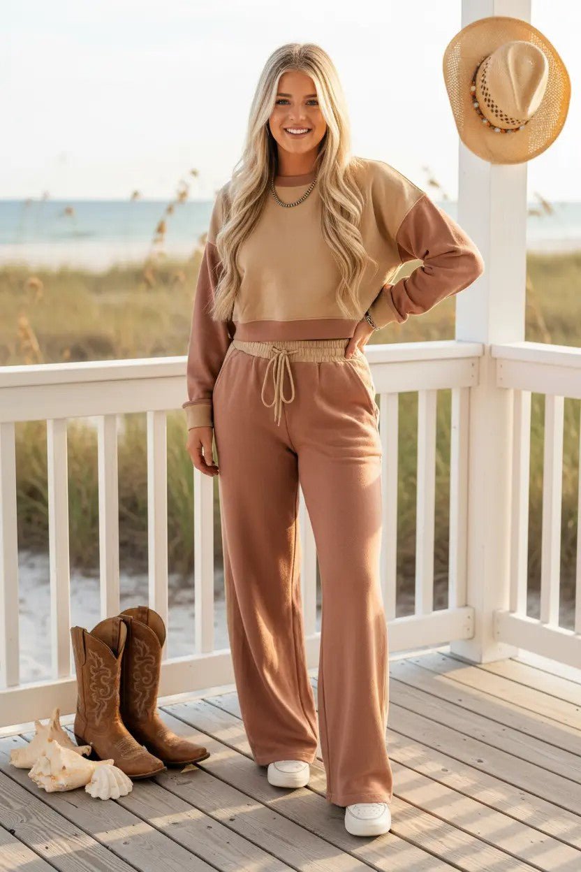 Khaki/Beige Color Block Pant Set - TruBlu Trends