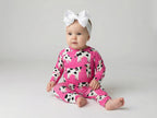 Pink Baby Cow Printed Long Sleeve Infant Zip - Up Onesie - TruBlu Trends
